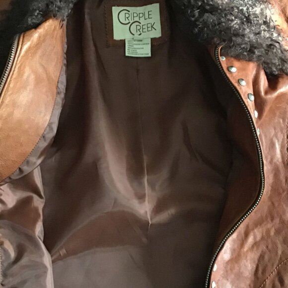 CLIPPER CREEK Stud Faux Fur Distressed Leather Jacket - Picture 9 of 12